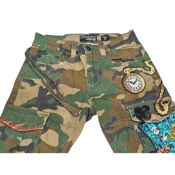 Cote De Nuits Mens 28x30 Camo Jeans Designer Sequin Patches Cargo Haute Couture - Picture 12 of 16